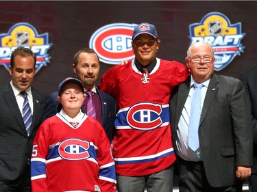 Noah Juulsen poses after being selected 26th overall by the Montreal Canadiens in the first round of the 2015 NHL Draft on June 26, 2015 in Sunrise, Florida.