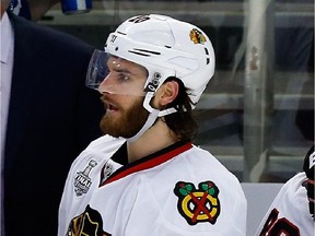 Brandon Saad is joinning the Columbus Blue Jackets leaving the Stanley Cup champion Chicago Blackhawks in a seven-player deal, Tuesday, June 30, 2015.