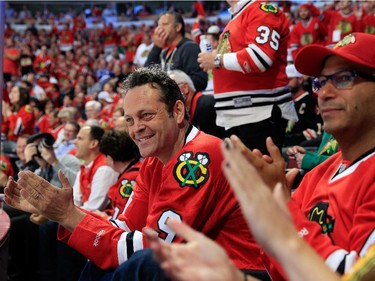 Actor Vince Vaughn watches Game Four of the 2015 NHL Stanley Cup Final between the Chicago Blackhawks and the Tampa Bay Lightning at the United Center on June 10, 2015 in Chicago, Illinois.