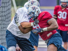 "I didn't want to let an injury decide my career," says Alouettes' Jesse Joseph, centre, who suffered two torn Achilles tendons. "I wanted it to end on my terms."