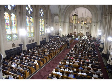 An overall view of the church at the state funeral for former Quebec premier Jacques Parizeau in Montreal on Tuesday, June 9, 2015.