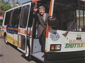 Jean Doré embarks on journey aboard an electric bus on Sept. 19, 1998.