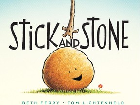 Cover illustration by Tom Lichtenheld for his picture book, Stick and Stone, written by Beth Ferry and published by Houghton Mifflin Harcourt.