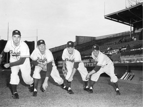 Montreal Royals Players (left to right) Mal Mallette, Chris Cuyk, Ross Grimsley and Tommy Lasorda.