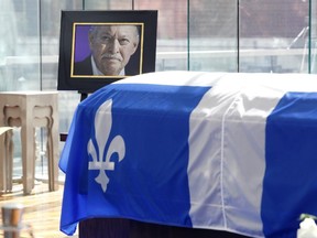 Former Quebec premier Jacques Parizeau lying in state at the Caisse de dépôt et placement du Québec in Montreal on Saturday, June 6, 2015.
