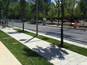 De la Cathédrale St. between René-Lévesque Blvd. and de la Gauchetière St. appeared ready to reopen to traffic in June 2015 after construction that dragged on for more than a year.