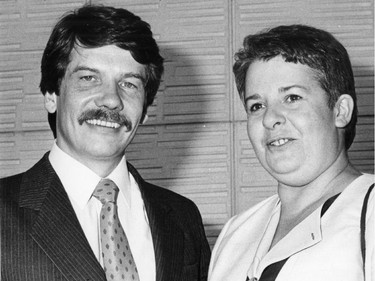 Jean Doré and Léa Cousineau, the first president of the MCM, in May 1984.