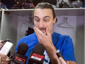 Montreal Alouettes quarterback Jonathan Crompton speaks to the media as the team clears out their lockers Monday, Nov. 24, 2012 in Montreal. The Hamilton Tiger-Cats defeated the Alouettes 40-24 to advance to the Grey Cup game in Vancouver.