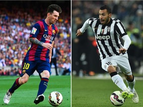 Barcelona's Lionel Messi (left) and Juventus's Carlos Tevez will square off in the UEFA Champions League final in Berlin on June 6, 2015.