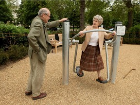 Pensioners exercise in London's first purpose- built 'Senior Playground' in Hyde Park in 2010 in London, England. The playground features six machines: a cross-trainer, sit-up bench, body-flexer, free runner, flex wheel and an exercise bike.
