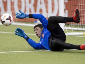 Montreal Impact goaltender Maxime Crepeau works out as the team opens its pre-season training camp at Olympic Stadium Friday, January 23, 2015 in Montreal.