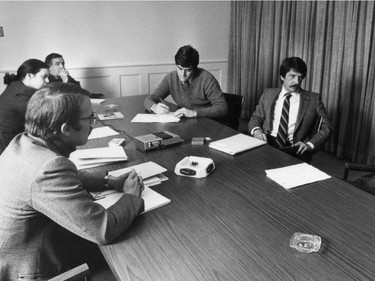 MCM candidate Jean Doré, second from right, with Gazette staff during an interview in November 1982.