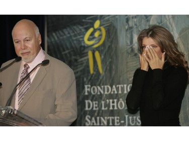 Céline Dion and René Angélil, the godparents for the Sainte-Justine Hospital Foundation's and the campaign co-chairs of the Growing Up Healthy campaign announce December 5, 2007 that they had raised $125.4 million, exceeding the initial goal of $ 100 million.