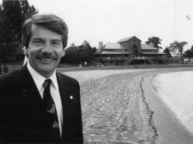 Montreal Mayor Jean Doré at the beach on Ile Notre-Dame in October 1990. The beach has since been renamed after him.