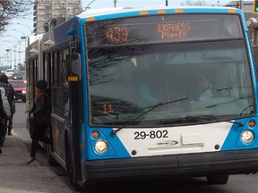 File photo: STM express bus at the corner of Beaubien and Pie-IX in 2013.