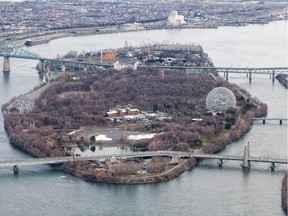 An aerial view Île Ste-Hélène, part of Parc Jean-Drapeau in Montreal, Sunday, April 26, 2015.