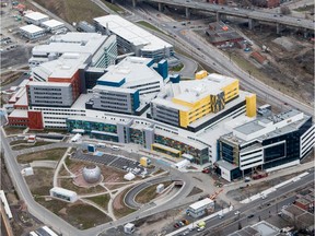 The MUHC Glen site hospital on the day it opened in Montreal April 26, 2015. Nearly two months later, a $5.2 million tunnel was opened Thursday to link the Vendôme métro and train station to the hospital’s grounds.