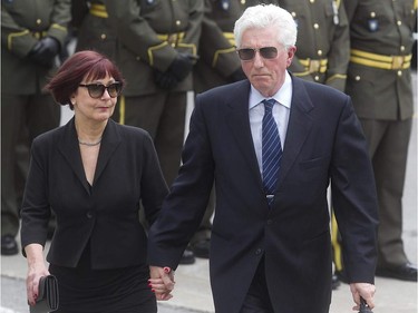 Gilles Duceppe and his wife Yolanda Brunelle, arrives for the state funeral of former Quebec Premier Jacques Parizeau held in Montreal on Tuesday June 09, 2015. There are reports Duceppe will lead the Bloc in time for the federal election scheduled for October of this year.