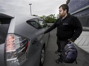 Scott Mitchell takes bus-taxi to bus terminal at John Abbott College.