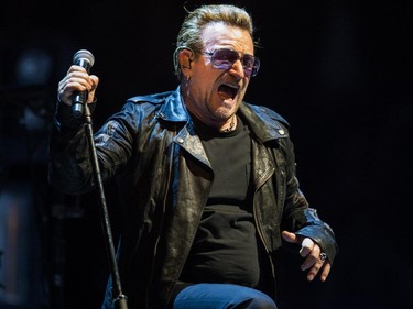 Bono of the Irish rock band U2 perform at the Bell Centre as part of their iNNOCENCE + eXPERIENCE Tour in Montreal on Friday, June 12, 2015.