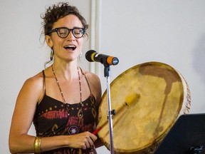 Singer-songwriter Moe Clark performs at a press conference for the 2015 Montreal First Peoples Festival in Montreal on Wednesday, June 17, 2015.