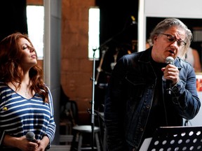 Isabelle Boulay, left, and Daniel Bélanger sing Gens du Pays by Gilles Vigneault as they rehearse for the Fête Nationale party in Montreal on Thursday June 18, 2015. The main concerts will take place on June 23rd in Montreal and June 24th in Quebec City.