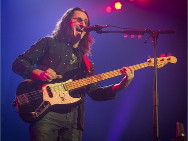 Bassist Geddy Lee of Rush performs during the bands R40 tour, celebrating the band's 40th anniversary at the Bell Centre in Montreal, on Sunday, June 21, 2015.