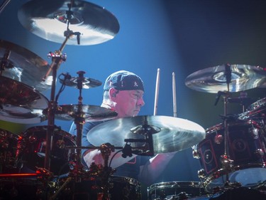 Drummer Neil Peart of Rush performs during the bands R40 tour, celebrating the band's 40th anniversary at the Bell Centre in Montreal, on Sunday, June 21, 2015.