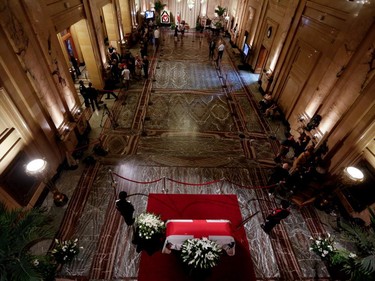Jean Dorélies in state in the Hall of Honour at Montreal city hall on Sunday June 21, 2015.