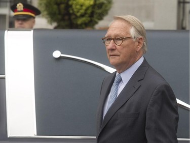 Former mayor of Montreal Gérald Tremblay arrives for funeral service of former Montreal mayor Jean Doré, at city hall in  Montreal on Monday June 22, 2015.