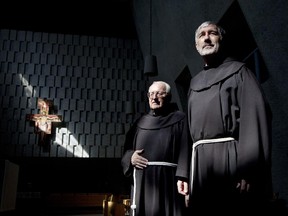 Light shines onto friars , left to right, René Bacon and Marc Le Goanvec in the chapel at the Franciscan Resurrection Convent in Montreal, Monday June 22, 2015. (Vincenzo D'Alto / Montreal Gazette)