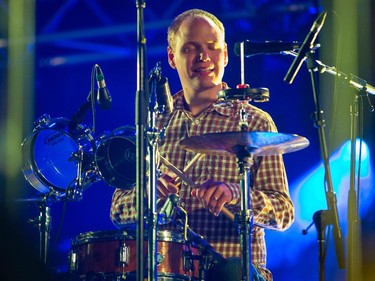 Drummer Nick Petree of the American music group Beirut performs for the Montreal International Jazz Festival at Place des Arts in Montreal on Friday, June 26, 2015.