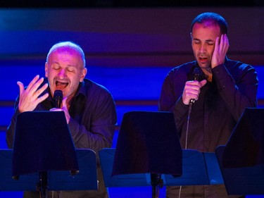 Jean-Claude Acquaviva, left, and Francois Aragni, right, of the ensemble from Corsica A Filetta perform at the Maison Symphonique de Montreal for the Montreal International Jazz Festival at Place des Arts in Montreal on Friday, June 26, 2015.