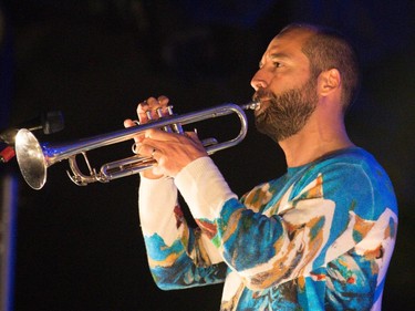 Kyle Resnick of the American music group Beirut performs for the Montreal International Jazz Festival at Place des Arts in Montreal on Friday, June 26, 2015.