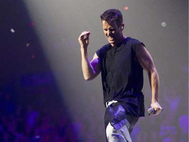 New Kids on the Block member Joey McIntyre gets into the music  at the Bell Centre in Montreal Tuesday, June 30, 2015.