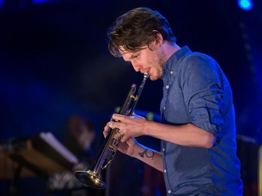 Zach Condon of the American music group Beirut performs for the Montreal International Jazz Festival at Place des Arts in Montreal on Friday, June 26, 2015.