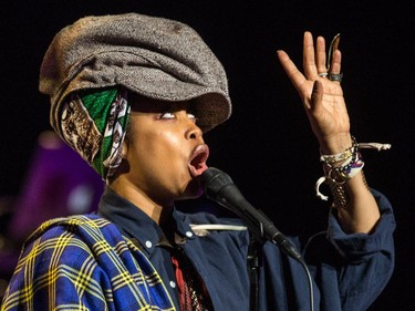 American musician Erykah Badu performs for the Montreal International Jazz Festival at Salle Wilfrid-Pelletier in Montreal on Monday, June 29, 2015.