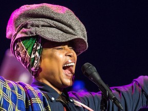 American musician Erykah Badu performs for the Montreal International Jazz Festival at Salle Wilfrid-Pelletier in Montreal on Monday, June 29, 2015.