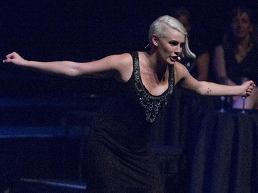 Members of the performance troop, For the Record perform excerpts from Australian director Baz Luhrmann, renowned for his luminous films Strictly Ballroom, Romeo and Juliet, Moulin Rouge and The Great Gatsby at the Theatre du Nouveau Monde as part of the Montreal International Jazz Festival in Montreal, on Monday, June 29, 2015.