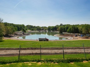 A view of Beaver Lake, which is currently under renovations, at Mount-Royal Park in Montreal on Wednesday.