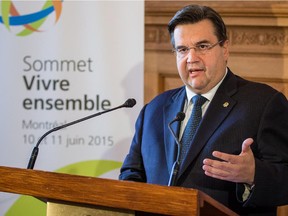 File photo: Montreal Mayor Denis Coderre speaking to the media on June 3 to announce the "Living together" summit