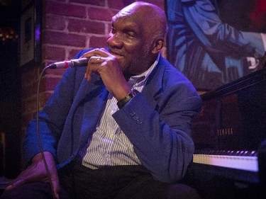 American jazz pianist and composer Harold Mabern speaks to the audience at the Upstairs club in Montreal, Tuesday, June 30, 2015.