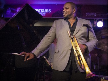 Jeremy Pelt, trumpeter and recording artist, waits to perform at the Upstairs club in Montreal, Tuesday, June 30, 2015.