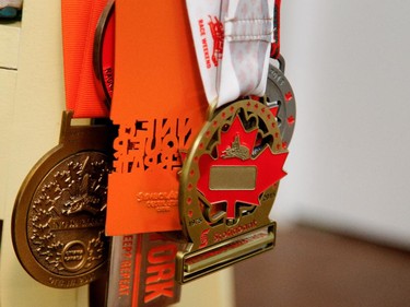 Medals from marathons.