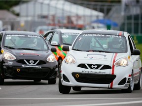 Drivers take part in Nissan Micra Cup practice session at Circuit Gilles Villeneuve during the Canadian Grand Prix weekend in Montreal on June 5, 2015.