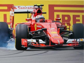 Ferrari driver Kimi Raikkonen of Finland brakes as he approaches Turn 10 during the first practice session for the Canadian Grand Prix at Circuit Gilles Villeneuve in Montreal on June 5, 2015.