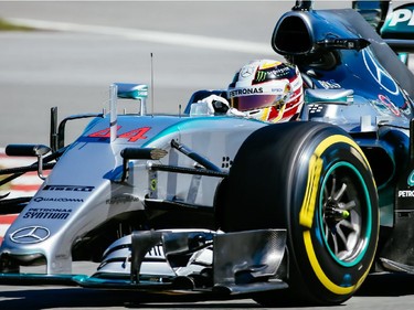 Mercedes Formula 1 driver Lewis Hamilton of Great Britain takes turn three during the third practice session for the F1 Canadian Grand Prix at Circuit Gilles-Villeneuve in Montreal on Saturday, June 6, 2015.