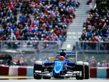 Sauber Formula 1 driver Felipe Nasr of Brazil exits turn three during the third practice session for the F1 Canadian Grand Prix at Circuit Gilles-Villeneuve in Montreal on Saturday, June 6, 2015.