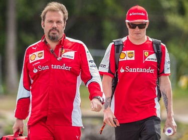 MONTREAL, QUE.: JUNE 7, 2015 -- Ferrari Formula 1 driver Kimi Raikkonen of Finland arrives at the Circuit Gilles-Villeneuve for the 2015 Canadian Grand Prix in Montreal on Sunday, June 7, 2015. (Dario Ayala / Montreal Gazette)