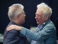 Austin Pendleton (right), director of the Apprenticeship of Duddy Kravitz: The Musical, with composer Alan Menken at the Segal Centre in Montreal Thursday, May 15, 2015.